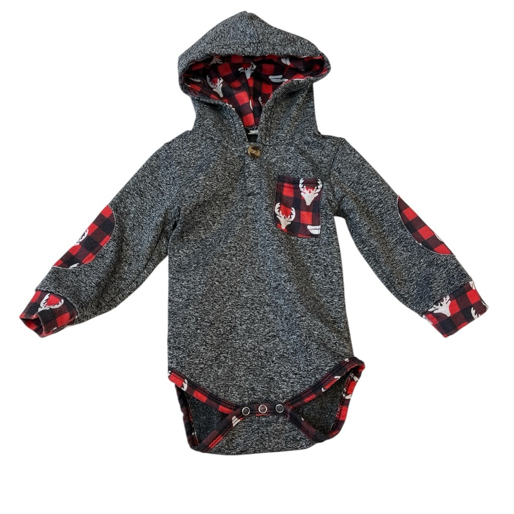 Gray and Red Plaid Hoodie Bodysuit